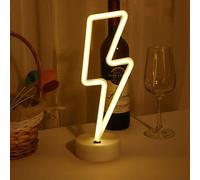 CHENGUAN Neon Night Light,Light Up Neon Lightning Sign,Battery/USB Operation Night Lights with Pedestal Warm White Neon Light up Bar Bedroom Party