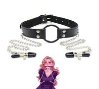 CHENGXIYI Nipple clamp Chain Round Mouth Plug SM Gag with Chain Mouth Gag gagged Gag with Nipple clamp Adjustable Ball Gag Bondage Flirting Games Fetish Sex Toys add Fun