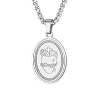 chengxun Christ Savior Jesus Pendant Necklace Men Women Jesus Sacred Heart Charm Religious Medallion Necklace Stainless Steel Christian Jewelry Gift For Him (215S)