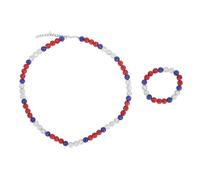 ChengyuWei Baseball Necklace and Bracelet Set, Rhinestone Beaded Jewelry for Baseball Players and Fans, Glitter Elastic Team Spirit Accessory in Dark Blue White Red for Men Boys