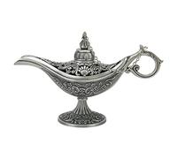 ChengyuWei Vintage Legend Aladdin Magic Genie Lamp, Metal Carved Wishing Light, Antique Pewter Arabian Lamp, Tabletop Retro Zinc Alloy Legend Wishing Light Costume Party Decoration