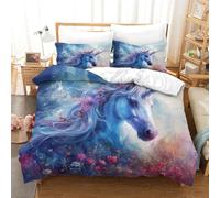 ChengzeTCo 3D Printed Colourful Unicorns Printed Cover Drawn Microfibre Bedding Sets with Zipper Closure Set 3 Pieces,Double（200x200cm）, for Boys Adult
