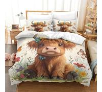 ChengzeTCo 3D Printed Cute Highland Cow Printed Cover Drawn Microfibre Bedding Sets Style Soft with 2 Pillowcase,King(220x240cm), for Boys Adult