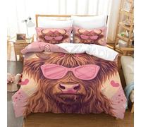ChengzeTCo 3D Printed Cute Highland Cow Printed Cover Drawn Microfibre Bedding Style Soft with 2 Pillowcase,Double（200x200cm）, for Teens And Adults
