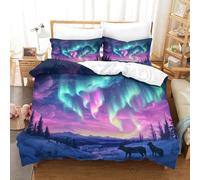ChengzeTCo Northern Lights Duvet Cover 3 PCS Hotel Quality Quilt Cover Bedding Bed Covers with Pillowcases with Zipper Closure Breathable Stylish Comforter Super King（260x220cm）