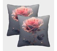ChengzeTCo Pink Rose Colorful Printed Square Throw Pillow Case Cushion Cover for Bedroom Home Decorative Cushion Present Throw 45x45cm,Pack of 2