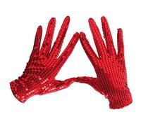 CHENGZI 1 Pairs Adult Costume Halloween Glitter Short Gloves Dance Stage Gloves Adults Sparkling Sequin Dance Gloves (Red)
