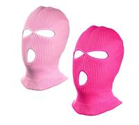 CHENGZI 3-Hole Ski Face Mask Balaclava,Full Face Mask for Cycling Skiing Winter Outdoor Sports,Set of 2 (Pink+Rosered)