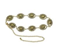 CHENGZI Carved metal waist chain ethnic style belt retro belt accessories women's skirt belt Y2K spicy girl (Gold Large Oval)