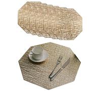 CHENGZI Hollowed out octagonal light luxury insulated table mat 6pcs (Gold)