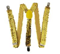 CHENGZI Men's and Women's Sequin Suspenders Elastic Y Back Suspender Braces Adult Strap Strong Clips Costume Accessories (GOLD)
