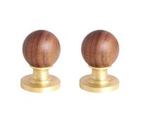 CHENHOJU Vintage Solid Brass and Walnut Wood Round Cabinet Knobs, Antique Bronze Spherical Drawer Pulls Single Hole Dresser Handles Cabinet Pulls(Brass)