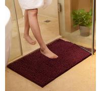 Chenille Bath Mat, Thick Plush Microfiber Bathroom Rug with Non-Slip Backing, Super Absorbent Machine Washable Foot Mats for Shower Tub Kitchen (60x40cm,Dark Red)