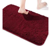 Chenille Bathroom Rugs Non-Slip Thick Plush Bath Mat - Absorbent Washable Bath Rugs for Bathroom Shower Sink Carpet (Rose Red, 32" x 20")