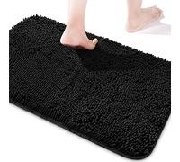 Chenille Bathroom Rugs Non-Slip Thick Plush Bath Mat - Absorbent Washable Bath Rugs for Bathroom Shower Sink Carpet (Black, 26" x 44")