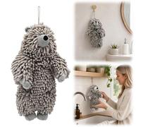 Chenille Bear Hand Towel - Cute 3D Plush Bear Hand Towel with Loops, Super Absorbent Hanging Kitchen & Bathroom Towels for Kids, Microfiber Fuzzy Animal Hangable for Bath, Washstand