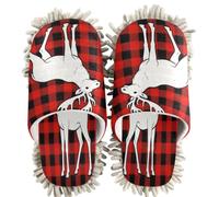 Chenille Cleaning House Slippers Black Red Buffalo Plaid Forestland Moose