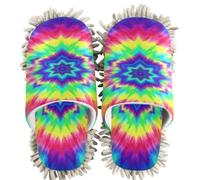 Chenille Cleaning House Slippers Colorful Tie Dye Peace Sign Rainbow Hippie