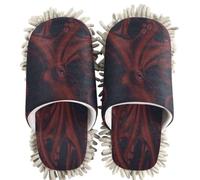 Chenille Cleaning House Slippers Sea Tentacle Pattern Red and Black Ocean | Washable Floor Mopping Slippers for Kitchen Bedroom