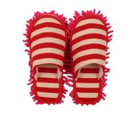 Chenille Cleaning Slippers Cover for Home Floor Mopping, Red Stripe | Cotton Cloth and Chenille Fiber, Reusable One Size, Wear Resistant Design, for Ceramic Tile and Wood Floors