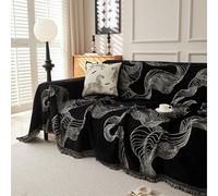 Chenille Couch Cover, Non Slip Jacquard Furniture Protector Slipcovers, Washable Sectional Sofa Cover with Tassel, for Pet BlackGold 180X380cm/71X149in