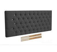 CHENILLE FABRIC 20" CHESTERFIELD HEADBOARD FOR DIVAN BED BASE (Black, 4FT6 - DOUBLE)