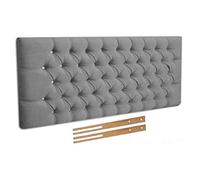 CHENILLE FABRIC 20" CHESTERFIELD HEADBOARD FOR DIVAN BED BASE (Grey, 4FT6 - DOUBLE)