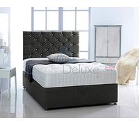 Chenille Fabric Divan Bed with Memory Foam Spring Mattress and Headboard (Black, 4FT6-2 Drawer Same Side)
