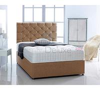 Chenille Fabric Divan Bed with Memory Foam Spring Mattress and Headboard (Mink, 4FT6-2 Drawer Foot End)