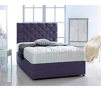 Chenille Fabric Divan Bed with Memory Foam Spring Mattress and Headboard (Purple, 4FT - 4 Drawer)