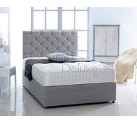 Chenille Fabric Divan Bed with Memory Foam Spring Mattress and Headboard (Silver, 5FT - 2 Drawer Same Side)