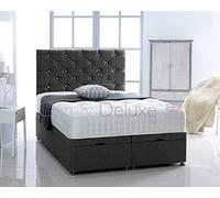 Chenille Fabric Ottoman Foot Lift Bed | Orthopaedic Mattress | HEADBOARD by Comfy Deluxe LTD (Black, 4FT Small Double)