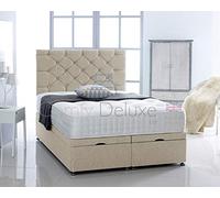 Chenille Fabric Ottoman Side Lift Bed | Memory Orthopaedic Mattress | HEADBOARD by Comfy Deluxe LTD (Cream, 4FT6 Double)