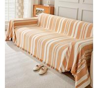 Chenille Fabric Sofa Throw Blanket with Tassels - Striped Reversible Decorative Cover for Couch Perfect for 1 to 4 Seater Sofas (180x300cm)