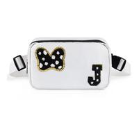 Chenille Initial Letter Bow Mouse Fanny Pack, Waterproof Park Crossbody Bag Christmas Birthday Gifts for Teen Girls Daughter Women Kids Adults, Cute Belt Bag Must Haves for Park Travel, White, J