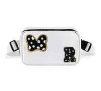 Chenille Initial Letter Bow Mouse Fanny Pack, Waterproof Park Crossbody Bag Christmas Birthday Gifts for Teen Girls Daughter Women Kids Adults, Cute Belt Bag Must Haves for Park Travel, White, R