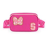 Chenille Initial Letter Bow Mouse Fanny Pack, Waterproof Park Crossbody Bag Christmas Birthday Gifts for Teen Girls Daughter Women Kids Adults, Cute Belt Bag Must Haves for Park Travel, Rose Red, S