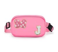 Chenille Initial Letter Bow Mouse Fanny Pack, Waterproof Park Crossbody Bag Christmas Birthday Gifts for Teen Girls Daughter Women Kids Adults, Cute Belt Bag Must Haves for Park Travel, Pink, 8.3in x