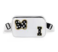 Chenille Initial Letter Bow Mouse Fanny Pack, Waterproof Park Crossbody Bag Christmas Birthday Gifts for Teen Girls Daughter Women Kids Adults, Cute Belt Bag Must Haves for Park Travel, White, I