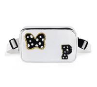 Chenille Initial Letter Bow Mouse Fanny Pack, Waterproof Park Crossbody Bag Christmas Birthday Gifts for Teen Girls Daughter Women Kids Adults, Cute Belt Bag Must Haves for Park Travel, White, P