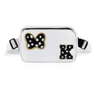 Chenille Initial Letter Bow Mouse Fanny Pack, Waterproof Park Crossbody Bag Christmas Birthday Gifts for Teen Girls Daughter Women Kids Adults, Cute Belt Bag Must Haves for Park Travel, White, K