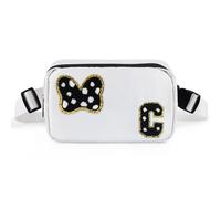 Chenille Initial Letter Bow Mouse Fanny Pack, Waterproof Park Crossbody Bag Christmas Birthday Gifts for Teen Girls Daughter Women Kids Adults, Cute Belt Bag Must Haves for Park Travel, White, C