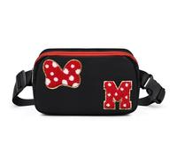Chenille Initial Letter Bow Mouse Fanny Pack, Waterproof Park Crossbody Bag Christmas Birthday Gifts for Teen Girls Daughter Women Kids Adults, Cute Belt Bag Must Haves for Park Travel, Black, 8.3in x