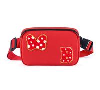 Chenille Initial Letter Bow Mouse Fanny Pack, Waterproof Park Crossbody Bag Christmas Birthday Gifts for Teen Girls Daughter Women Kids Adults, Cute Belt Bag Must Haves for Park Travel, Red, 8.3in x