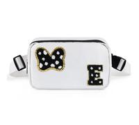 Chenille Initial Letter Bow Mouse Fanny Pack, Waterproof Park Crossbody Bag Christmas Birthday Gifts for Teen Girls Daughter Women Kids Adults, Cute Belt Bag Must Haves for Park Travel, White, E