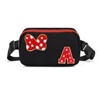 Chenille Initial Letter Bow Mouse Fanny Pack, Waterproof Park Crossbody Bag Christmas Birthday Gifts for Teen Girls Daughter Women Kids Adults, Cute Belt Bag Must Haves for Park Travel, Black, 8.3 x
