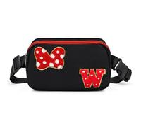Chenille Initial Letter Bow Mouse Fanny Pack, Waterproof Park Crossbody Bag Christmas Birthday Gifts for Teen Girls Daughter Women Kids Adults, Cute Belt Bag Must Haves for Park Travel, Black, W