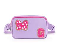 Chenille Initial Letter Bow Mouse Fanny Pack, Waterproof Park Crossbody Bag Christmas Birthday Gifts for Teen Girls Daughter Women Kids Adults, Cute Belt Bag Must Haves for Park Travel, Purple, 8.3in