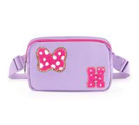 Chenille Initial Letter Bow Mouse Fanny Pack, Waterproof Park Crossbody Bag Christmas Birthday Gifts for Teen Girls Daughter Women Kids Adults, Cute Belt Bag Must Haves for Park Travel, Purple, H