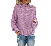 Chenille Jumpers Women Womens Fashion Autumn Winter Knit Sweater Thick Thread Pullover Turtleneck Sweater Funny Xmas Jumpers for Women UK Deals Valentine's Day Essentials Sweater Dress Purple